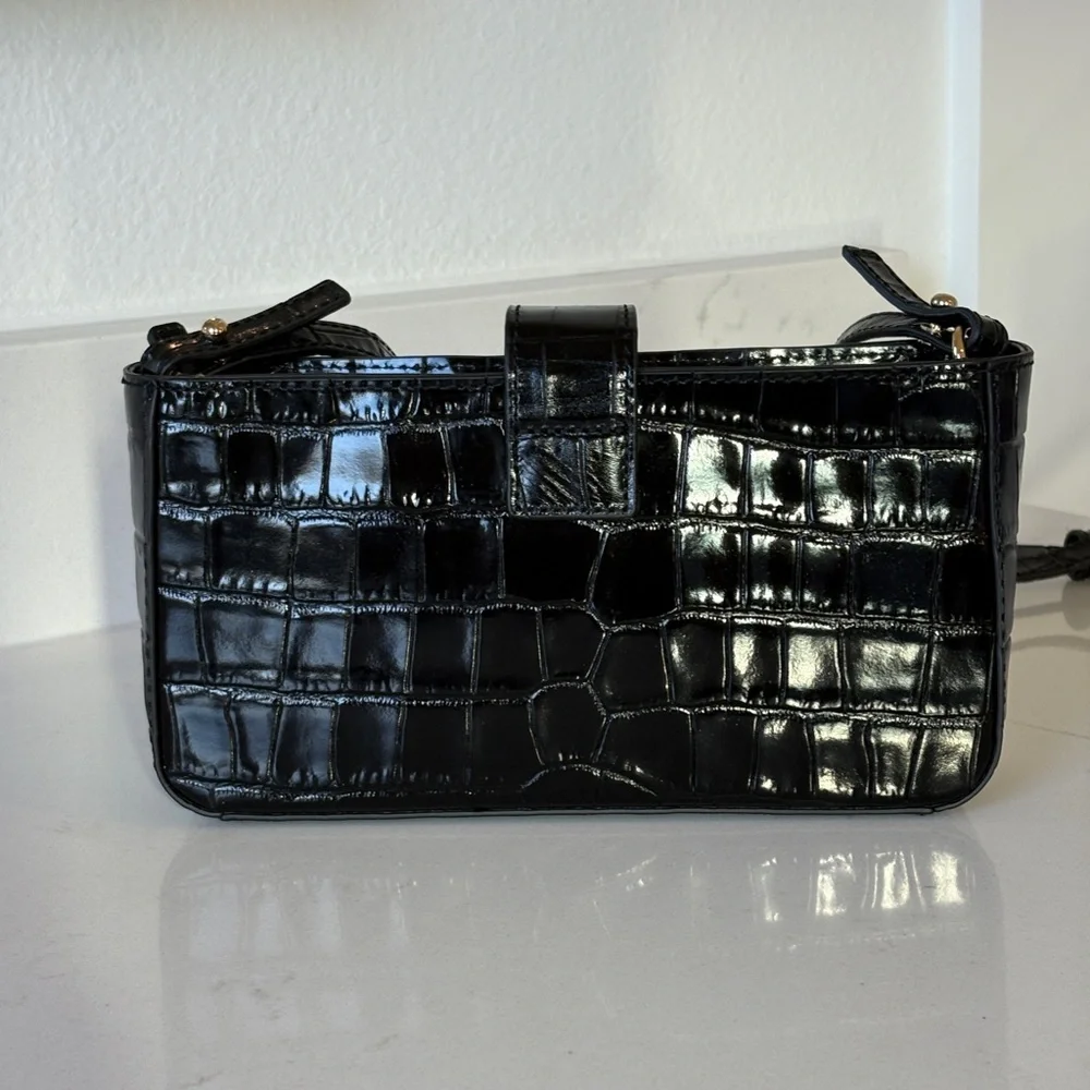 J. Crew Black Croc-Embossed Crossbody Bag with Gold Hardware